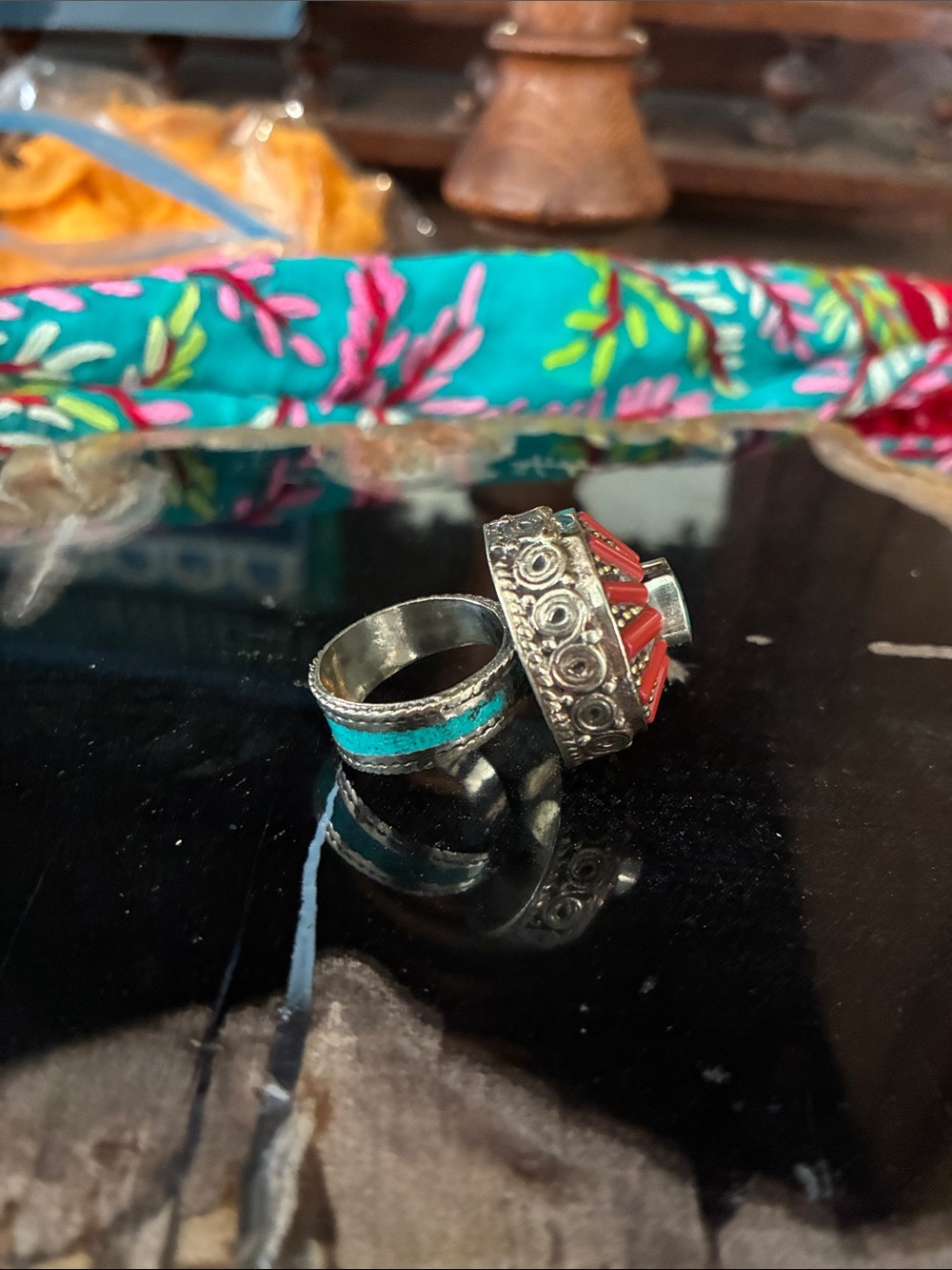 Turquoise & Coral Sunburst Ring - Women Jewelry - Picture 3 of 5